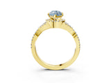 Yellow gold Fancy Blue Heart Cut Diamond  Halo Twist Band Solitaire Prong Setting Ring_45