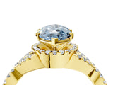 Yellow gold Fancy Blue Heart Cut Diamond  Halo Twist Band Solitaire Prong Setting Ring_46