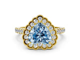 Yellow gold Fancy Blue Heart  Cut Diamond Milgrain Floral Halo Engagement Ring with Pavé Band_15