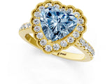 Yellow gold Fancy Blue Heart  Cut Diamond Milgrain Floral Halo Engagement Ring with Pavé Band_16