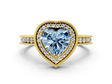 Yellow gold Fancy Blue Heart Cut Diamond Milgrain Halo Engagement Ring with Round Pavé Band and Prong Setting_25