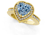 Yellow gold Fancy Blue Heart Cut Diamond Milgrain Halo Engagement Ring with Round Pavé Band and Prong Setting_26