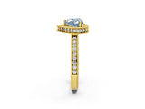Yellow gold Fancy Blue Heart Cut Diamond Milgrain Halo Engagement Ring with Round Pavé Band and Prong Setting_27