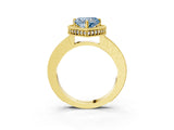 Yellow gold Fancy Blue Heart Cut Diamond Milgrain Halo Engagement Ring with Round Pavé Band and Prong Setting_28