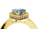Yellow gold Fancy Blue Heart Cut Diamond Milgrain Halo Engagement Ring with Round Pavé Band and Prong Setting_29