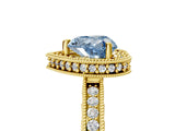 Yellow gold Fancy Blue Heart Cut Diamond Milgrain Halo Engagement Ring with Round Pavé Band and Prong Setting_30
