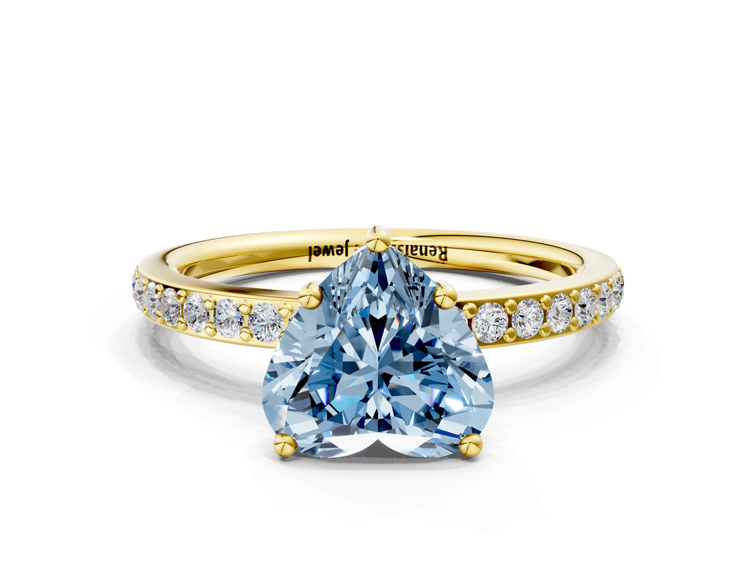 Yellow gold Fancy Blue Heart  Cut Diamond Pavé Band Ring with Four-Prong Setting_23