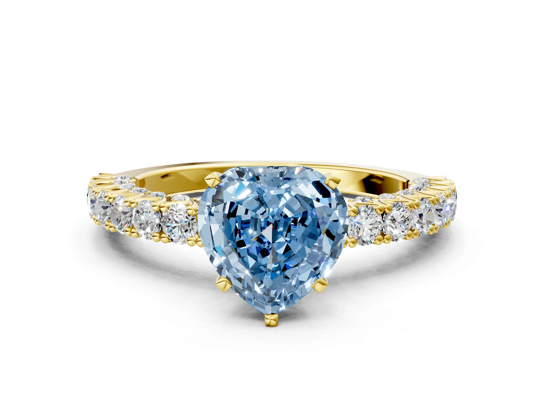 Yellow gold Fancy Blue Heart Cut Diamond Pavé Band Solitaire Ring with Prong Setting_78