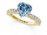 Yellow gold Fancy Blue Heart Cut Diamond Pavé Band Solitaire Ring with Prong Setting_79