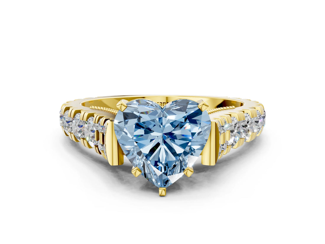Yellow gold Fancy Blue Heart  Cut Diamond Pavé Band Solitaire with Four-Prong Setting_15