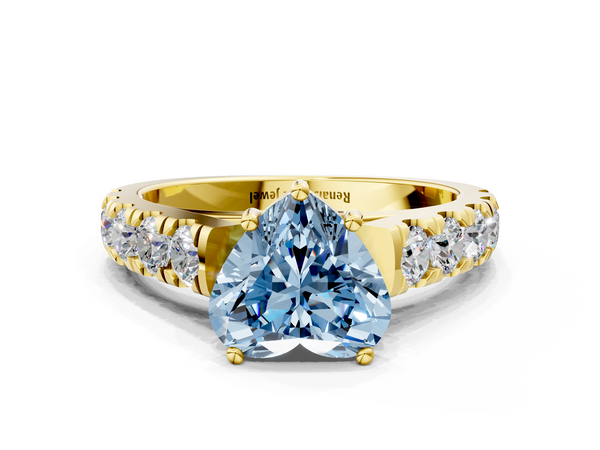 Yellow gold Fancy Blue Heart  Cut Diamond Solitaire Ring with Micro Pave Band and Prong Setting