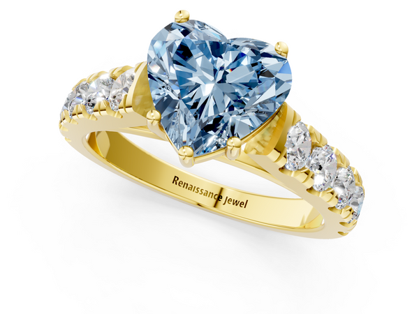 Yellow gold Fancy Blue Heart  Cut Diamond Solitaire Ring with Micro Pave Band and Prong Setting