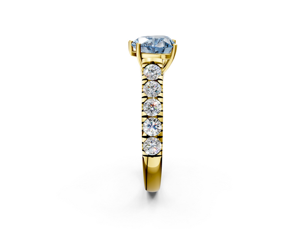 Yellow gold Fancy Blue Heart  Cut Diamond Solitaire Ring with Micro Pave Band and Prong Setting