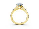 Yellow gold Fancy Blue Heart  Cut Diamond Pavé Band Solitaire with Four-Prong Setting_6