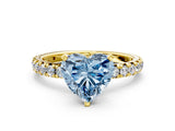 Yellow gold Fancy Blue Heart Cut Diamond Pavé Solitaire Ring with Round Band and Prong Setting_12