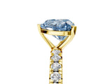 Yellow gold Fancy Blue Heart Cut Diamond Pavé Solitaire Ring with Round Band and Prong Setting_29