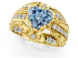 Yellow gold Fancy Blue Heart Cut Diamond Pave Art Deco Split Shank Ring with Four-Prong Setting_1