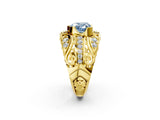 Yellow gold Fancy Blue Heart Cut Diamond Pave Art Deco Split Shank Ring with Four-Prong Setting_2