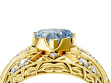 Yellow gold Fancy Blue Heart Cut Diamond Pave Art Deco Split Shank Ring with Four-Prong Setting_4