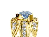 Yellow gold Fancy Blue Heart Cut Diamond Pave Art Deco Split Shank Ring with Four-Prong Setting_5