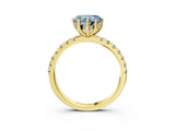 Yellow gold Fancy Blue Heart Cut Diamond Pave Band Solitaire Ring with Four-Prong Setting_53