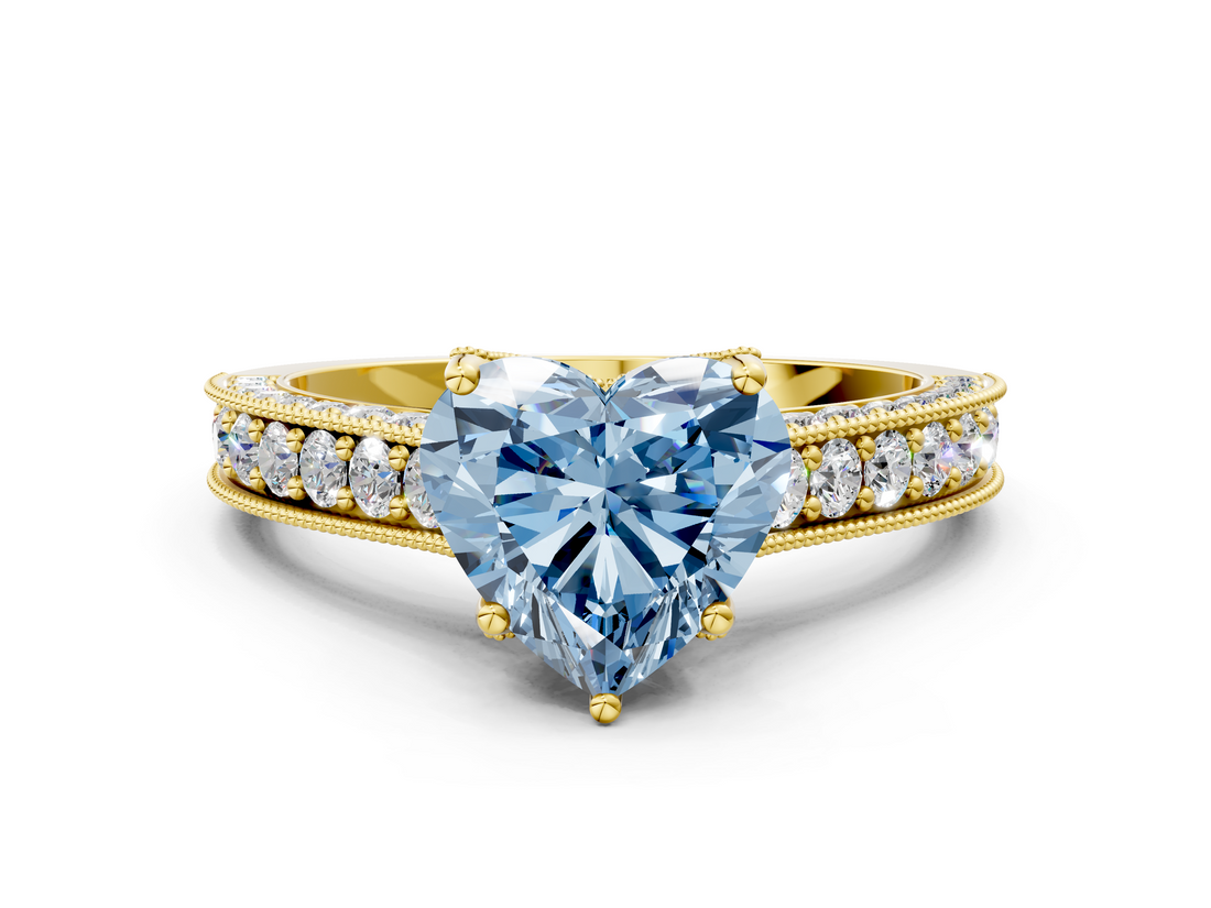 Yellow gold Fancy Blue Heart  Cut Diamond Pave Band with Four-Prong Setting_36