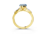 Yellow gold Fancy Blue Heart  Cut Diamond Ring with Baguette Side Stones, Channel Set Band, and Four-Prong Setting_27