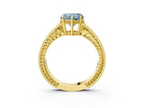 Yellow gold Fancy Blue Heart Cut Diamond Ring with Milgrain Pavé Band and Four-Prong Setting_23