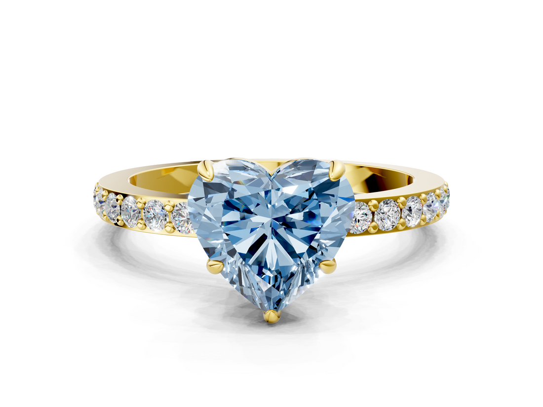 Yellow gold Fancy Blue Heart  Cut Diamond Ring with Pavé Band and Four-Prong Setting_53