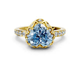 Yellow gold Fancy Blue Heart Cut Diamond Scalloped Halo Engagement Ring with Round Shared Prong Band_12