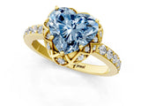 Yellow gold Fancy Blue Heart Cut Diamond Scalloped Halo Engagement Ring with Round Shared Prong Band_13