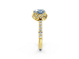 Yellow gold Fancy Blue Heart Cut Diamond Scalloped Halo Engagement Ring with Round Shared Prong Band_14