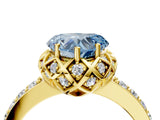Yellow gold Fancy Blue Heart Cut Diamond Scalloped Halo Engagement Ring with Round Shared Prong Band_16