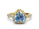 Yellow gold Fancy Blue Heart Cut Diamond Scalloped Halo Engagement Ring with Round Shared Prong Band_24