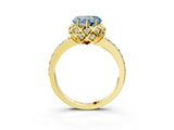Yellow gold Fancy Blue Heart Cut Diamond Scalloped Halo Engagement Ring with Round Shared Prong Band_27
