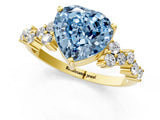 Yellow gold Fancy Blue Heart Cut Diamond Scattered Round Accent Ring with Prong Setting_13