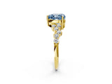 Yellow gold Fancy Blue Heart Cut Diamond Scattered Round Accent Ring with Prong Setting_14