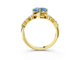 Yellow gold Fancy Blue Heart Cut Diamond Scattered Round Accent Ring with Prong Setting_15