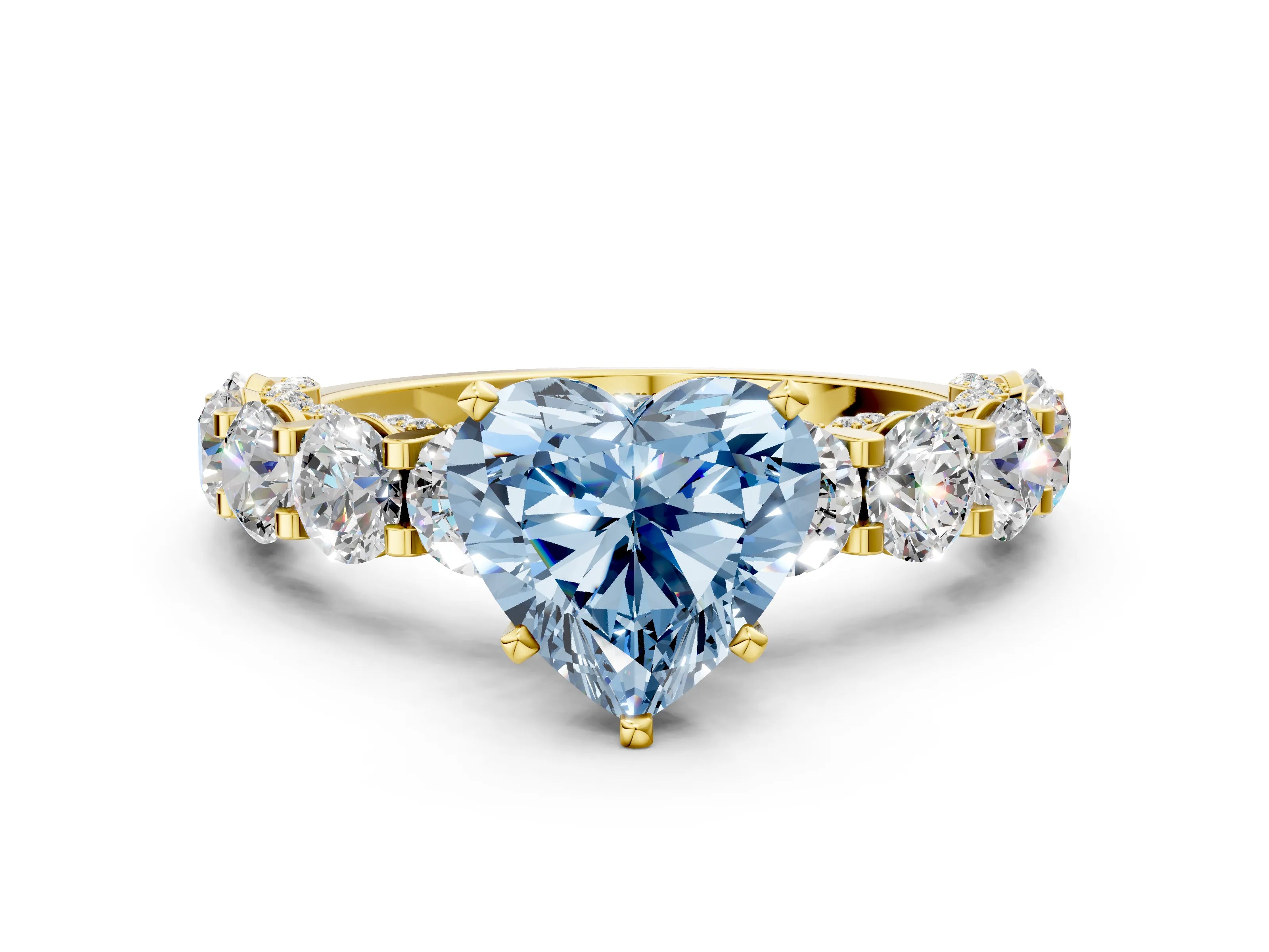 Yellow gold Fancy Blue Heart Cut Diamond Side Stone Engagement Ring with Four-Prong Setting_24
