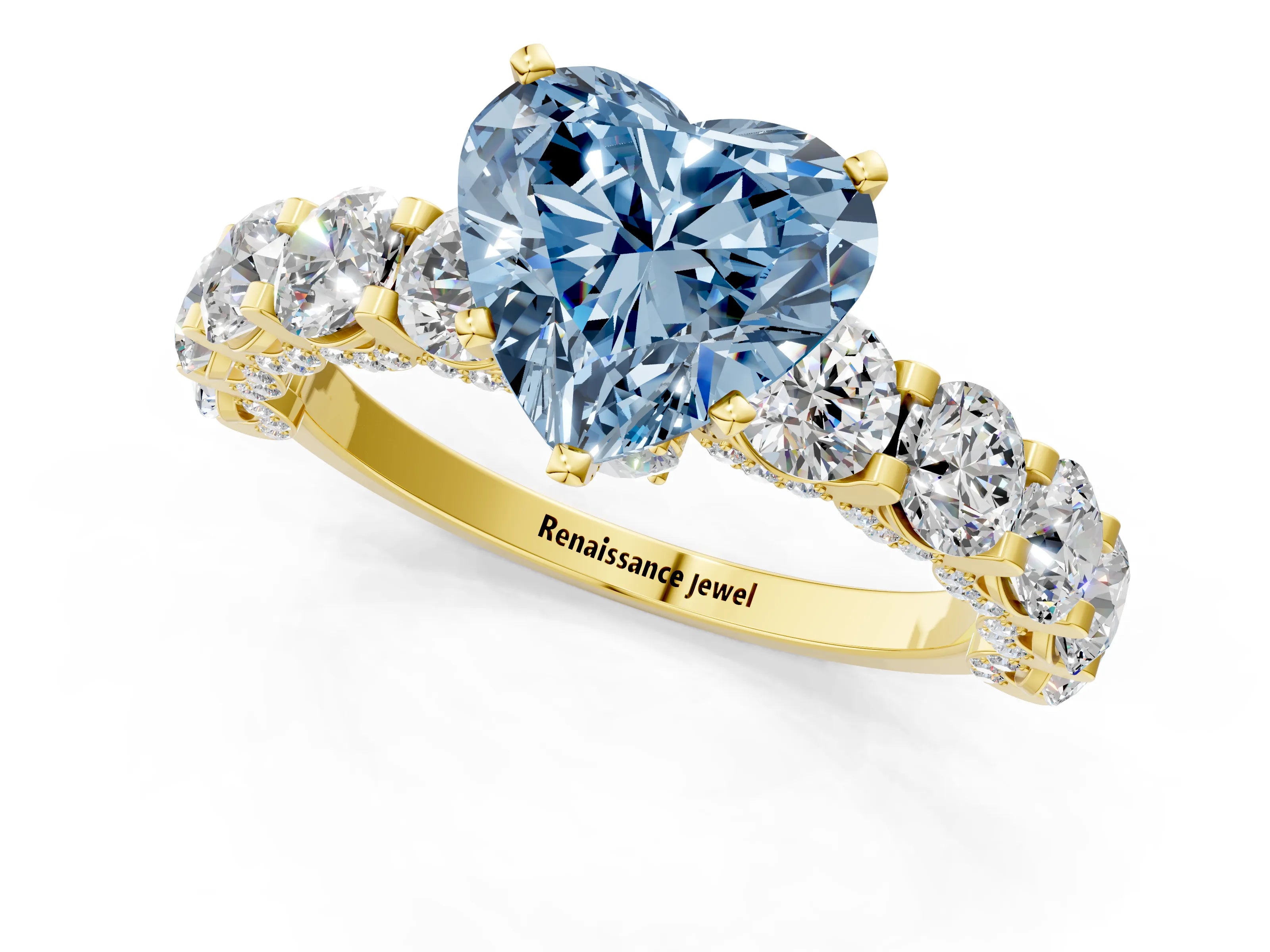 Yellow gold Fancy Blue Heart Cut Diamond Side Stone Engagement Ring with Four-Prong Setting_25