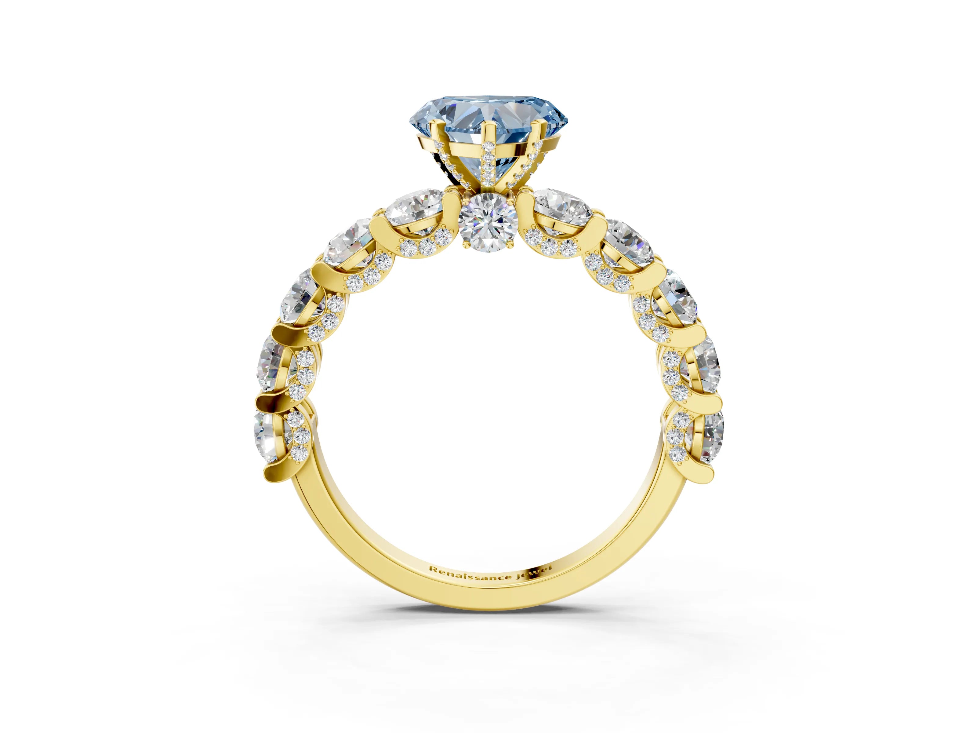Yellow gold Fancy Blue Heart Cut Diamond Side Stone Engagement Ring with Four-Prong Setting_27