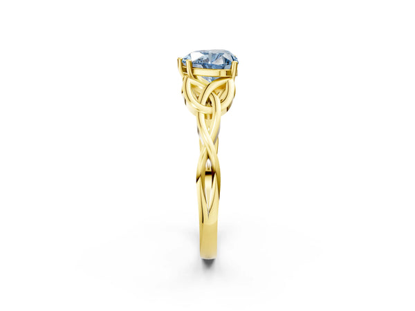 Yellow gold Fancy Blue Heart Cut Diamond Solitaire Celtic Knot Ring with Four-Prong Setting