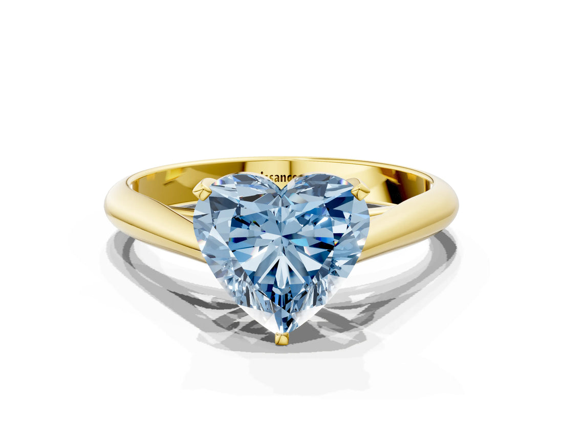 Yellow gold Fancy Blue Heart Cut Diamond Solitaire Engagement Ring with Cathedral Setting and Four-Prong Mount_96