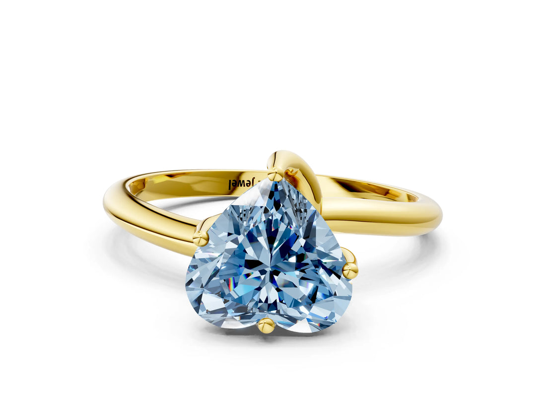 Yellow gold Fancy Blue Heart Cut Diamond Solitaire Engagement Ring with Four-Prong Setting and Classic Band_19