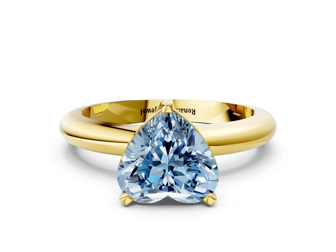 Yellow gold Fancy Blue Heart Cut Diamond Solitaire Engagement Ring with Round Band and Four-Prong Setting_207