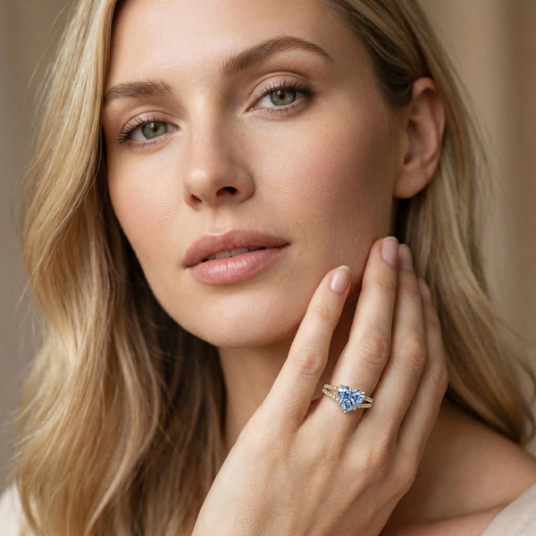 Yellow gold Fancy Blue Heart Cut Diamond Solitaire Engagement Ring with Split Shank Pavé Band