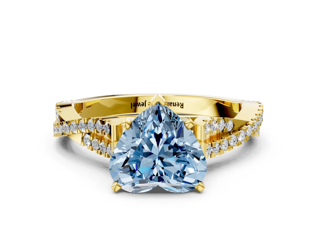 Yellow gold Fancy Blue Heart Cut Diamond Solitaire Engagement Ring with Twisted Pavé Band and Four-Prong Setting_33
