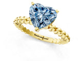 Yellow gold Fancy Blue Heart Cut Diamond Solitaire Ring with Beaded Band and Prong Setting_297