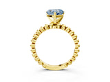 Yellow gold Fancy Blue Heart Cut Diamond Solitaire Ring with Beaded Band and Prong Setting_299