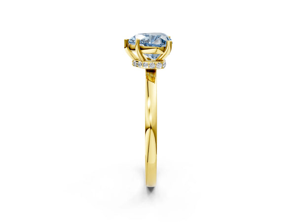 Yellow gold Fancy Blue Heart Cut Diamond Solitaire Ring with Classic Band and Four-Prong Setting